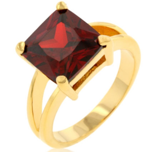 Gold Garnet Ruby Cocktail Ring Red CZ Size 10 - Picture 1 of 8